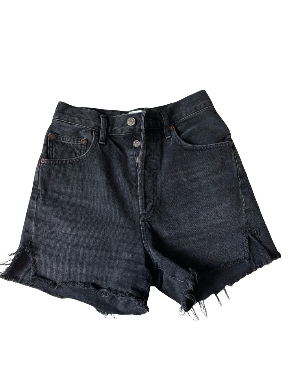 AGOLDE Black High-Rise Distressed Denim Shorts
